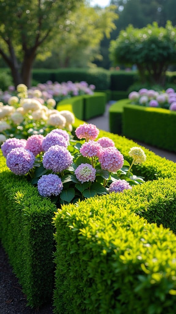 hydrangeas enhance boxwood designs