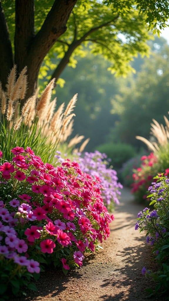 impatiens and grasses contrast beautifully