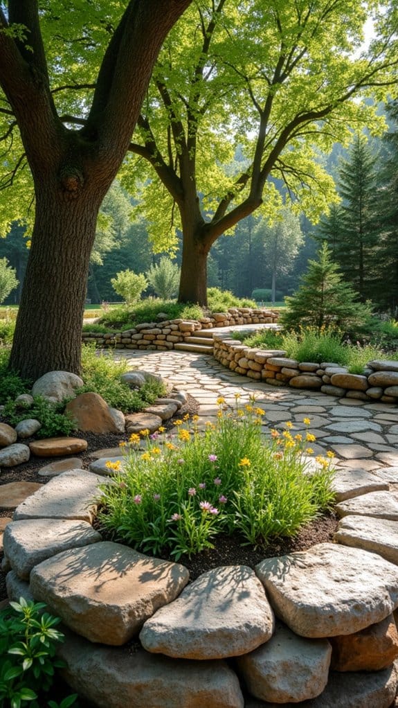 integrated planters with stones