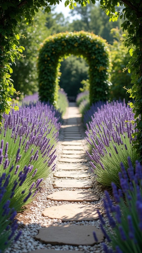 lavender adorned garden walkway