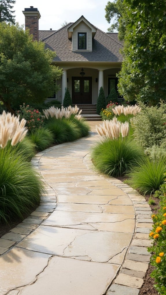 limestone driveway with grasses