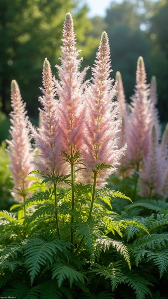 lush garden with astilbe ferns