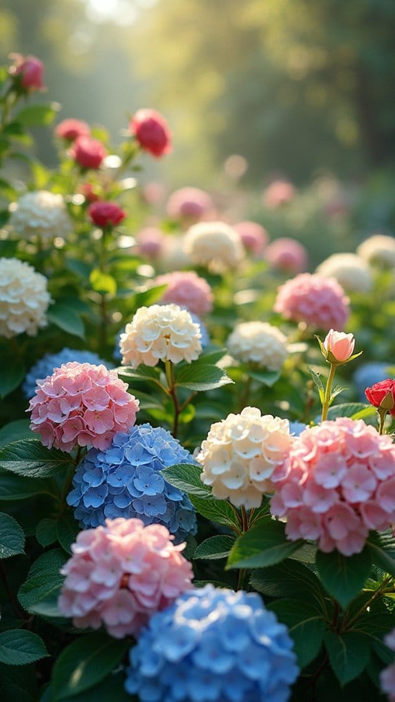 lush hydrangeas with roses