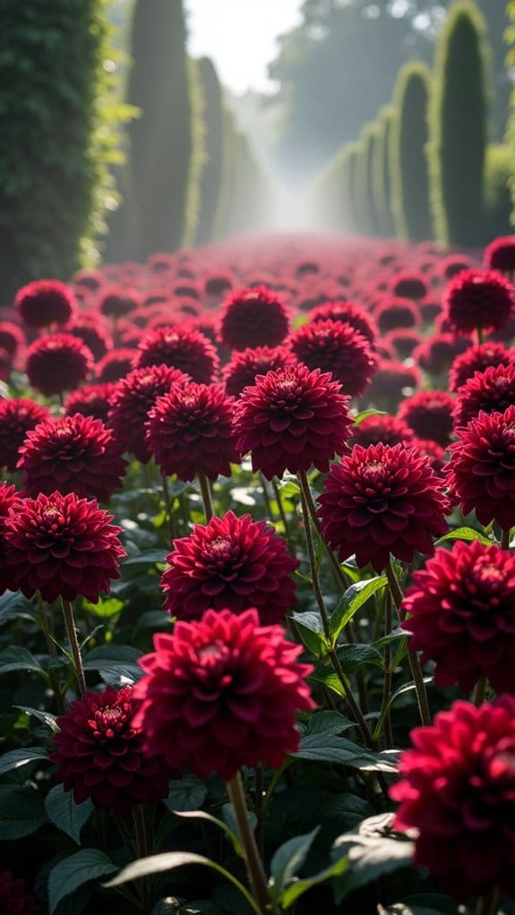 monochromatic dahlia garden display
