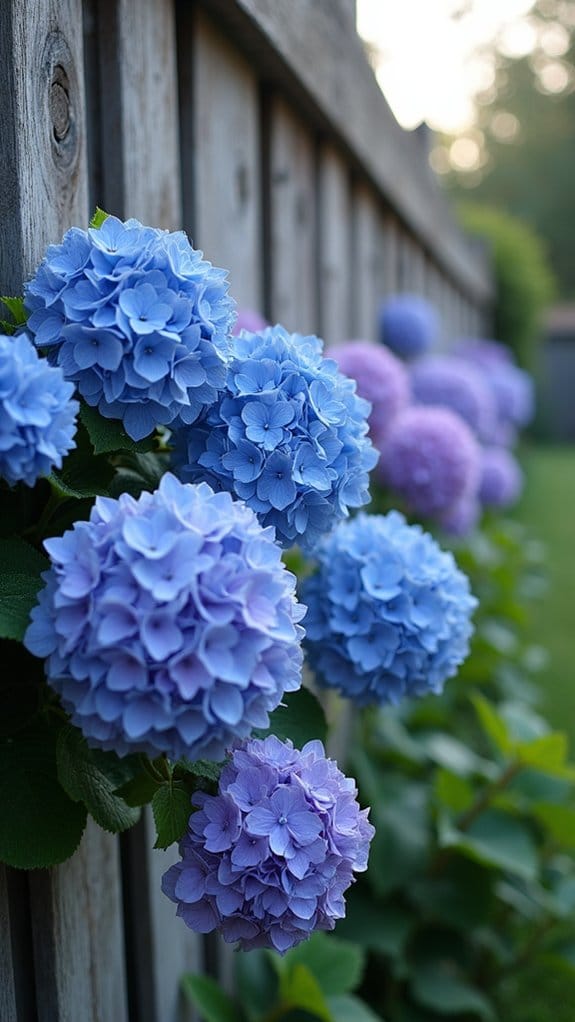 monochromatic hydrangea timber fencing