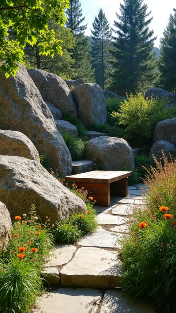 natural boulder seating area