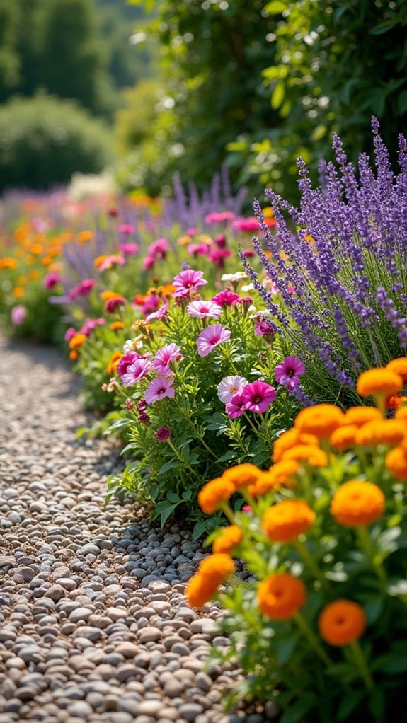 pebble pathways vibrant blooms
