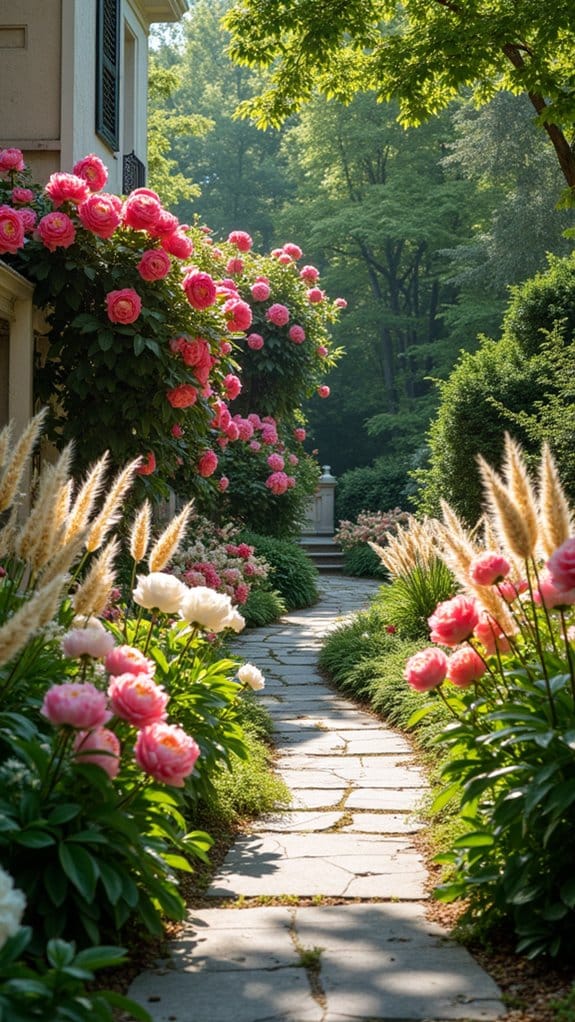 peonies and grasses contrast beautifully