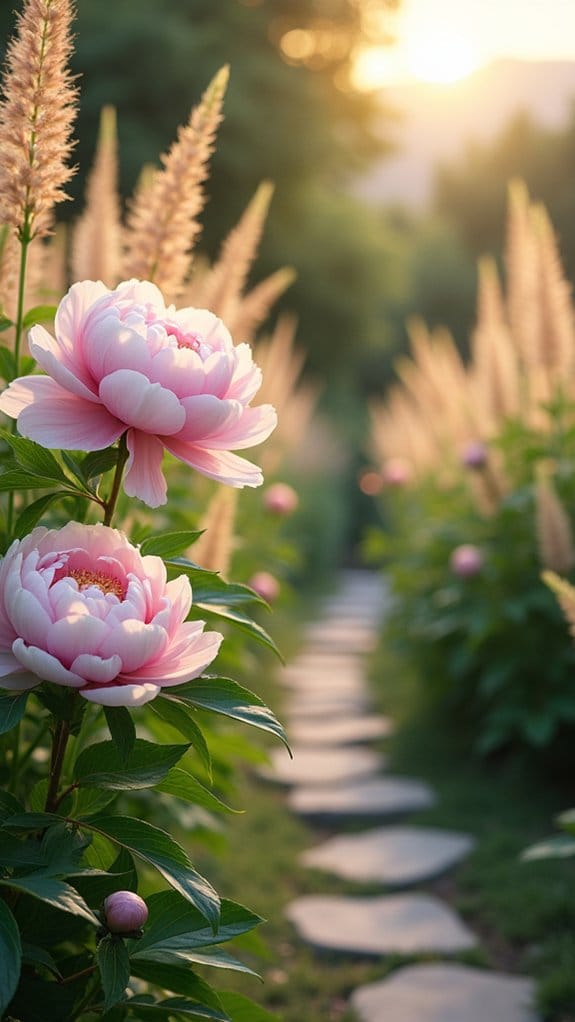 peonies and ornamental grasses