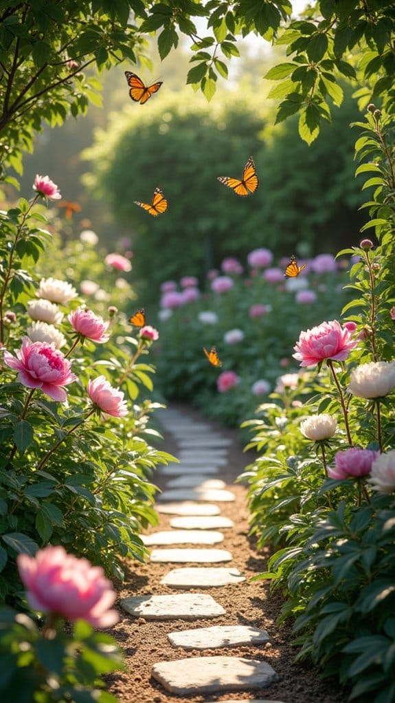 peonies attract vibrant butterflies