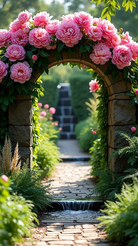 peonies beside water features
