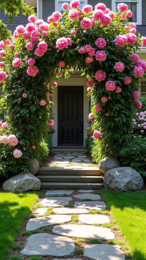 peonies complement rustic stone