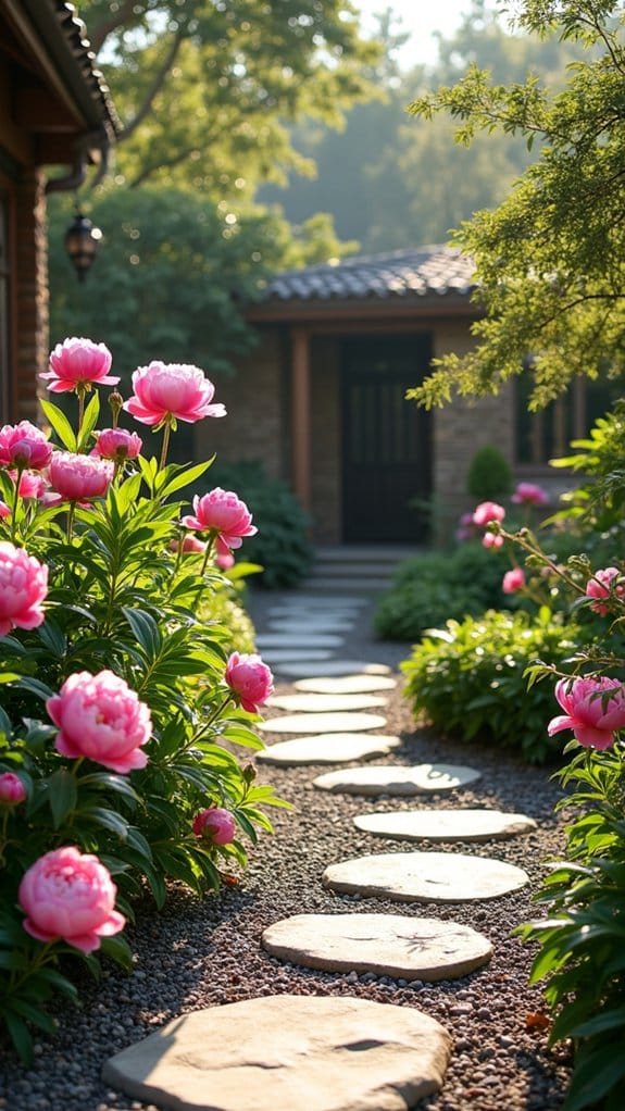 peonies enhance zen gardens