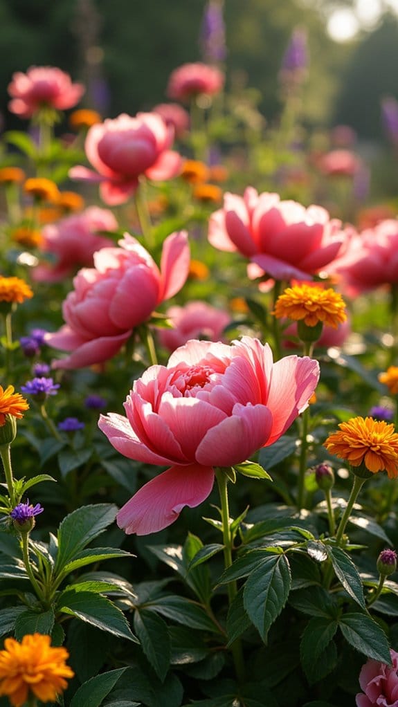 peonies paired with annuals