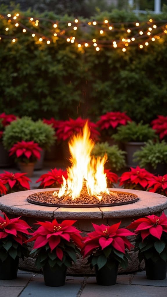 poinsettias enhance fire pit ambiance