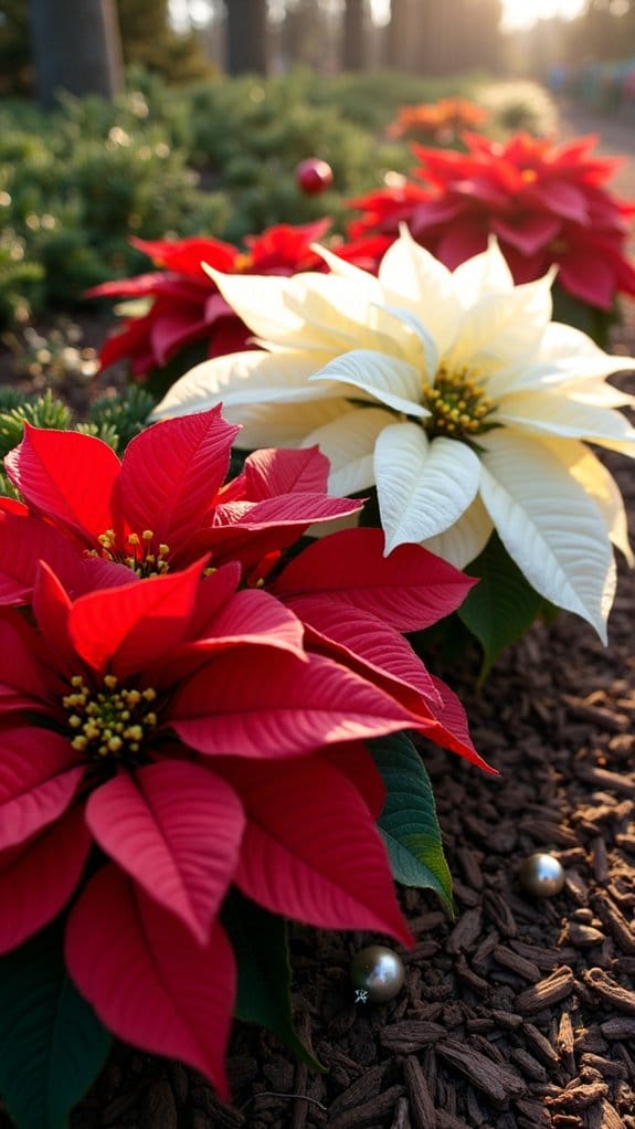 poinsettias with organic mulch