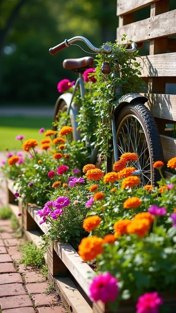 recycled materials flower bed