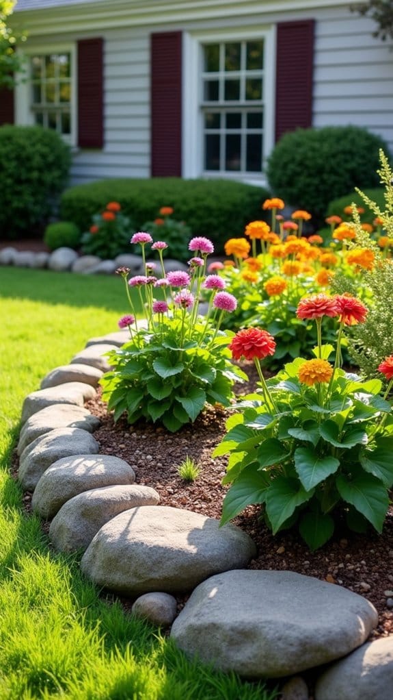 rock borders enhance flower beds