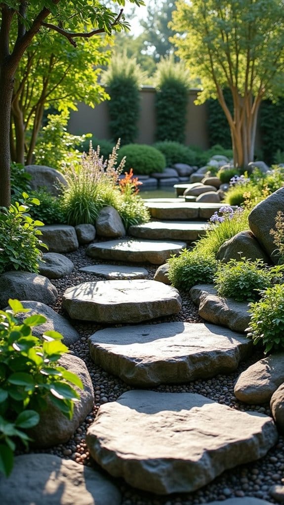 rock covered backyard pathway