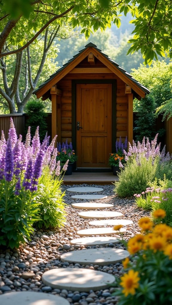 rock garden shed landscape