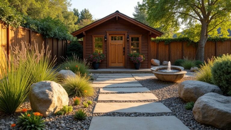 rock landscaping shed ideas