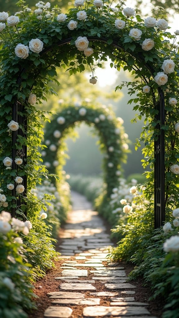 romantic white rose pathways