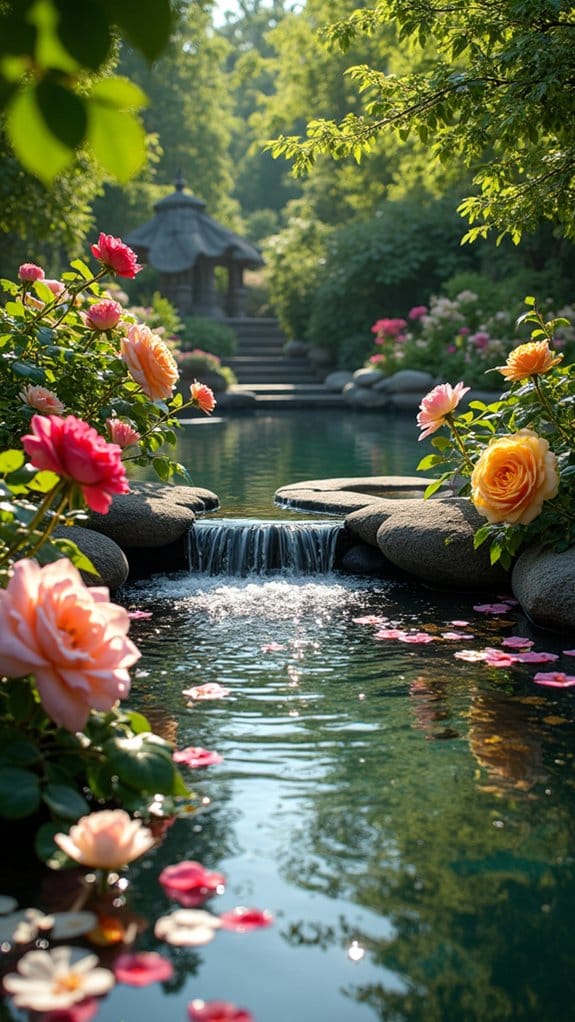 rose themed water feature tranquility