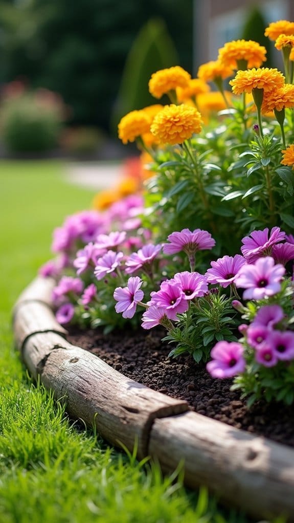rustic log flower bed