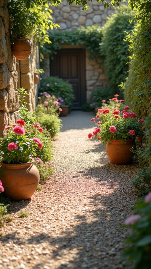 rustic pots along pathways