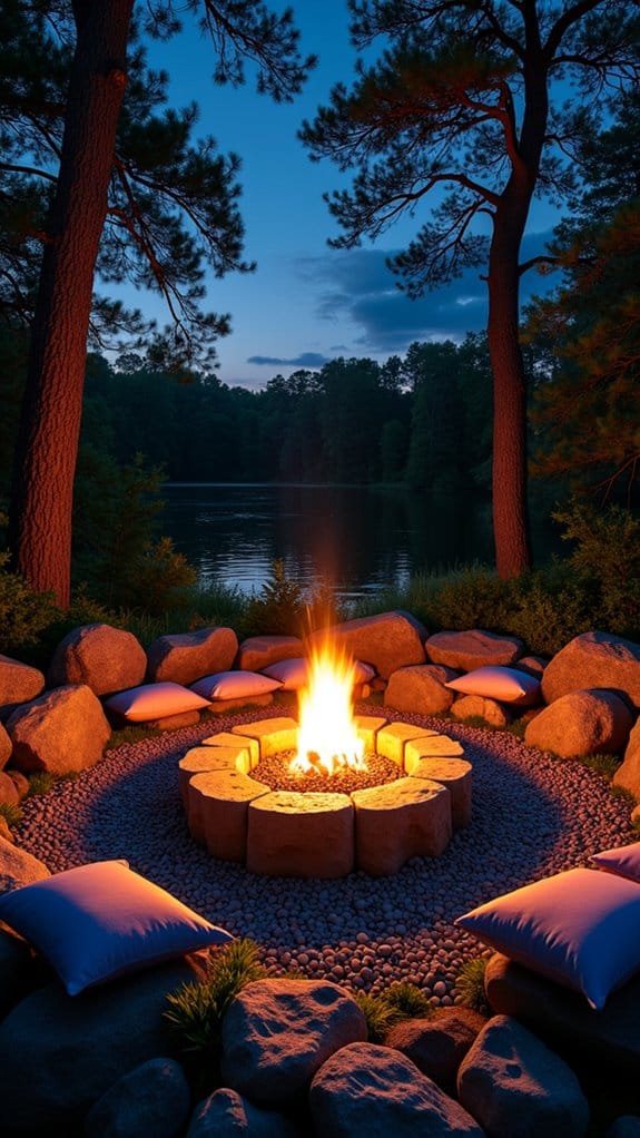 rustic river rock fire pit