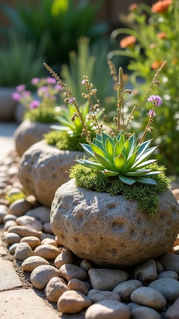 rustic rock planter boxes