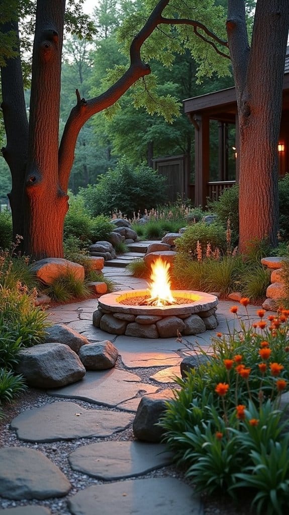 rustic stone fire pit ambiance
