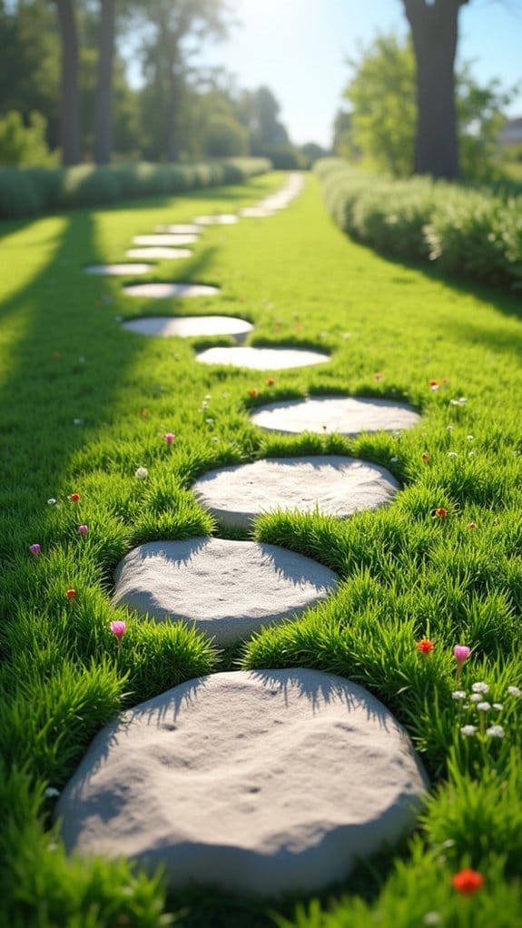 rustic stones lush grass