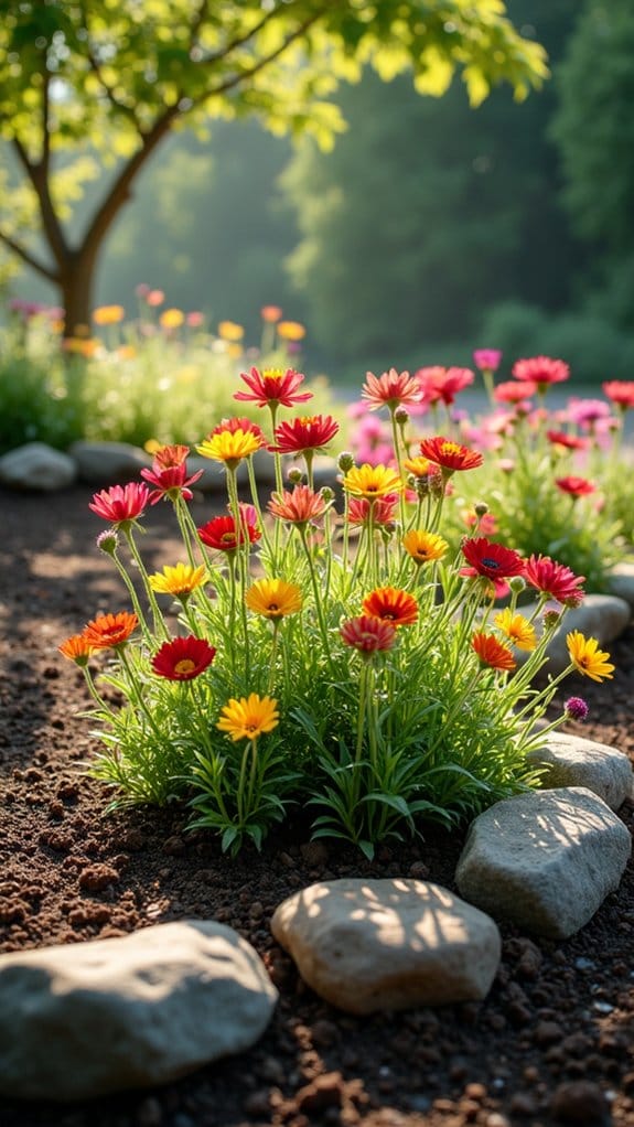 rustic stones with wildflowers