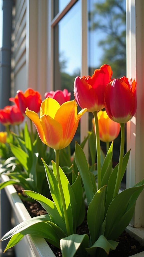 seasonal tulip window boxes
