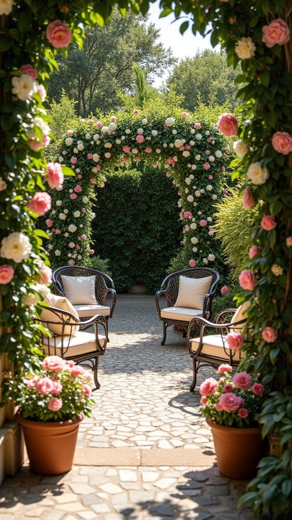 serene camellia filled patio