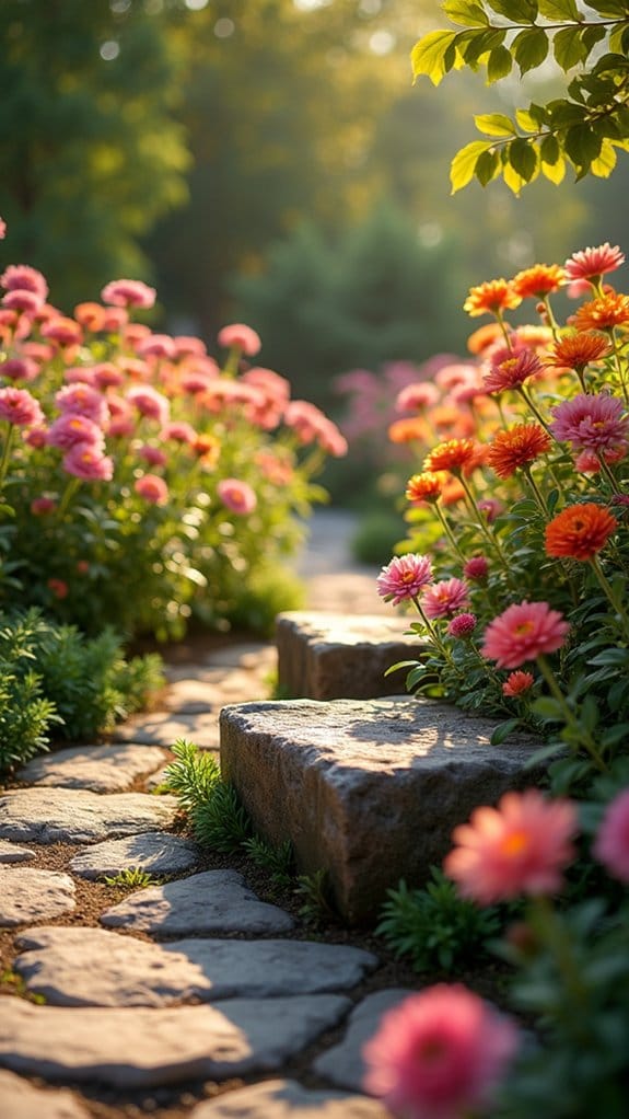 serene garden stone benches