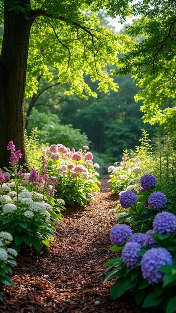 shade garden with mulch