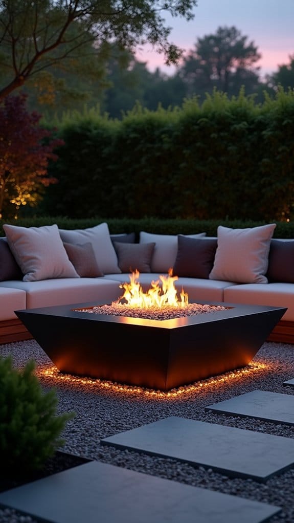 sleek minimalist pebble firepit