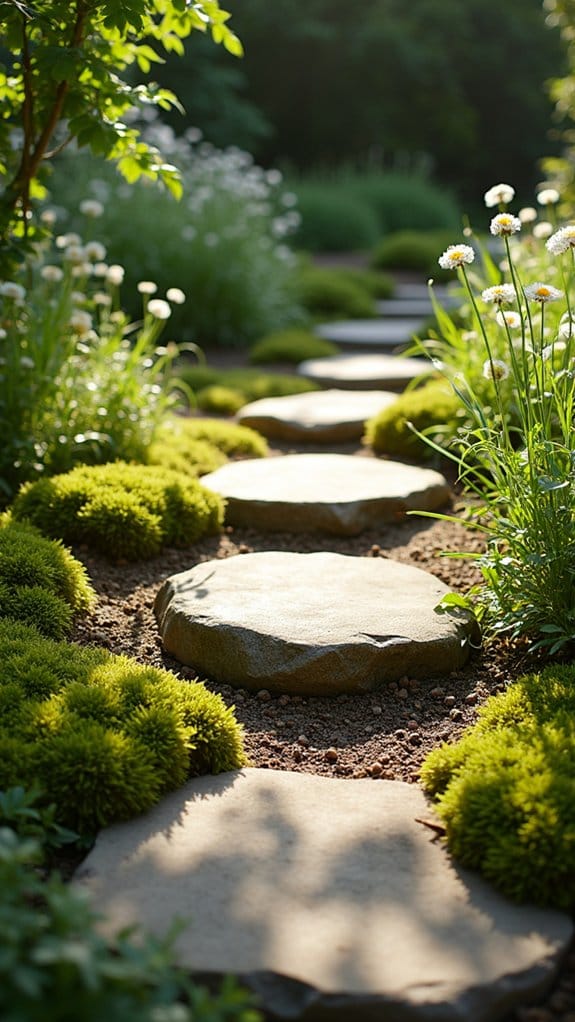 stepping stones with ground cover