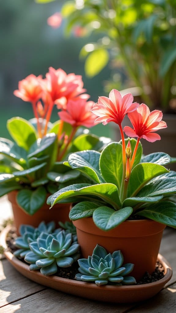 succulents and begonias contrast beautifully