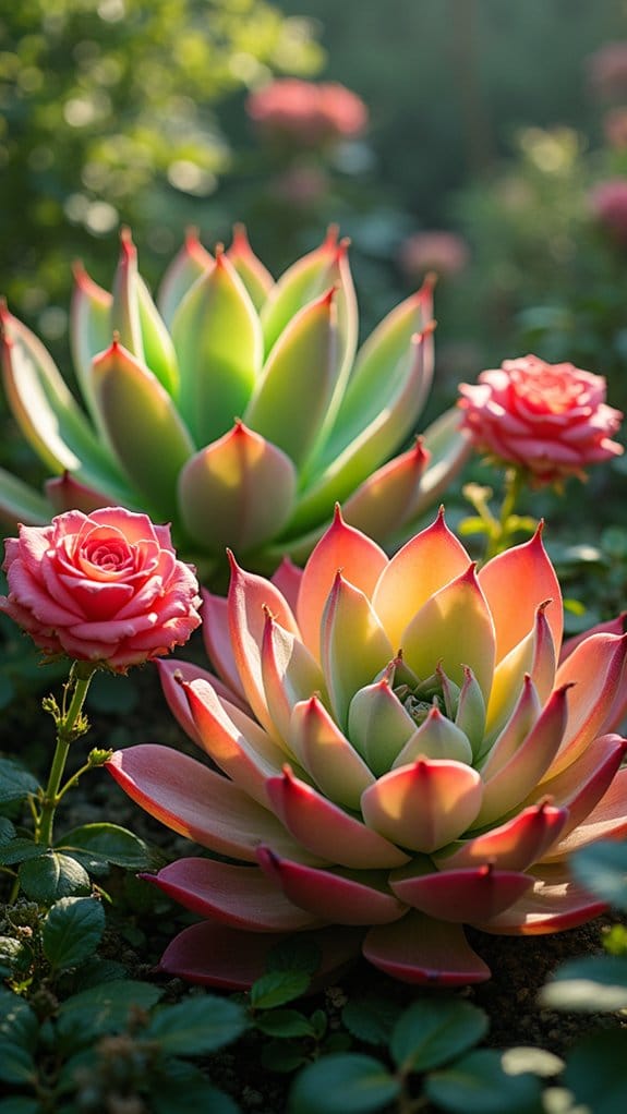 succulents and roses arrangement
