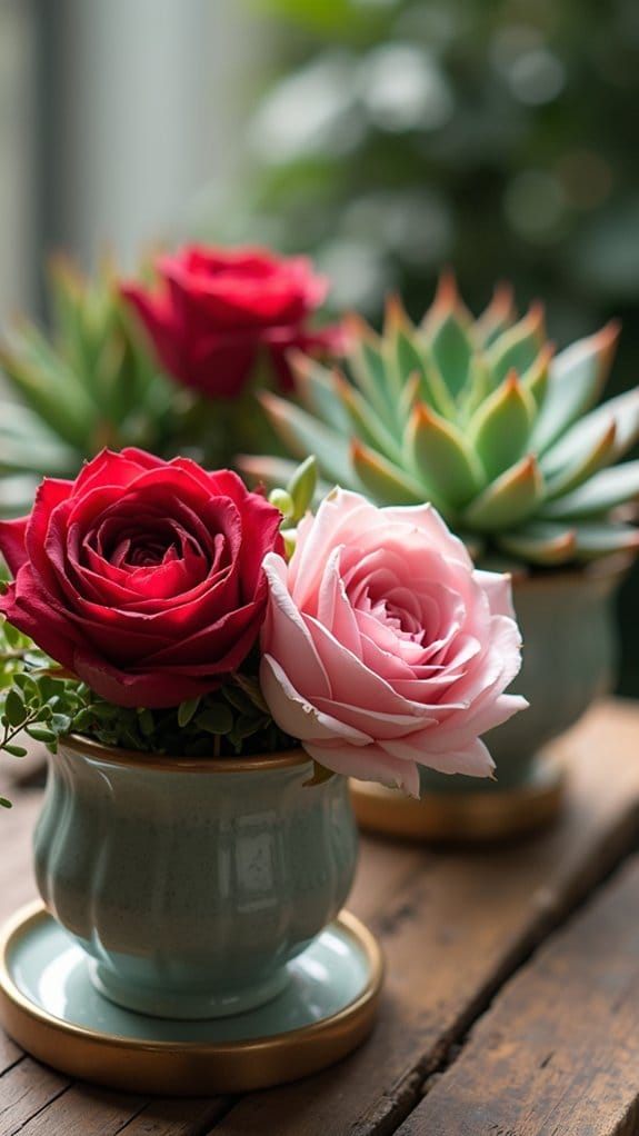 succulents and roses arrangement
