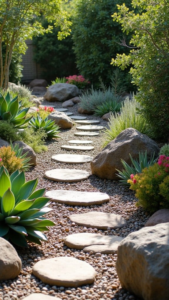 succulents enhance rock pathways