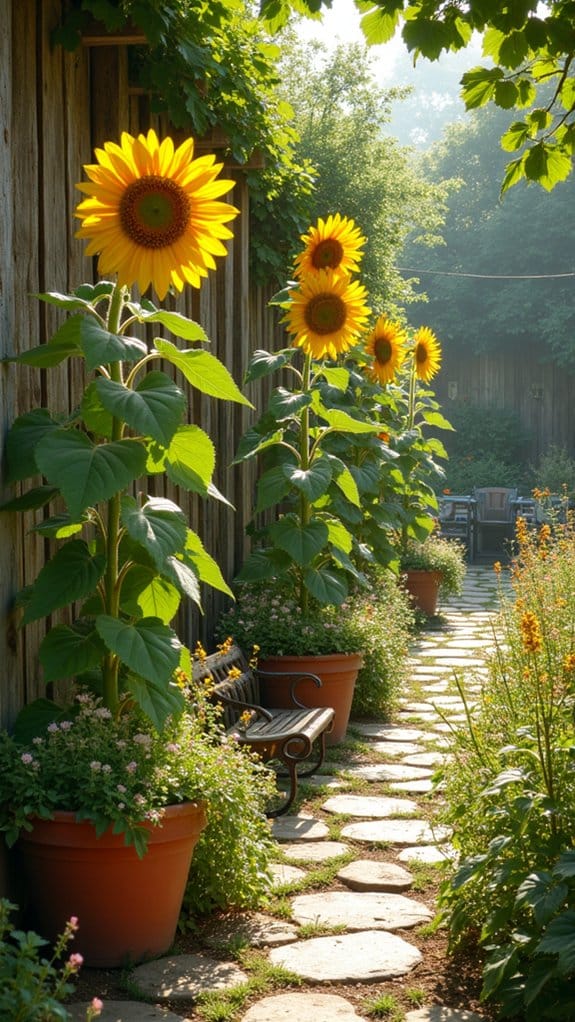 sunflowers enhance rustic charm