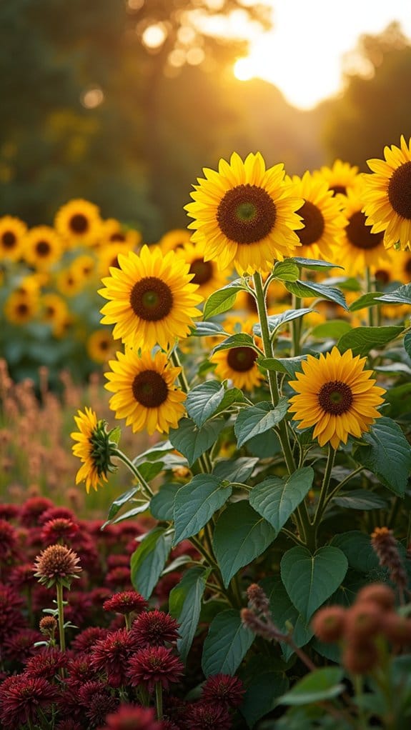 sunflowers with fall plants