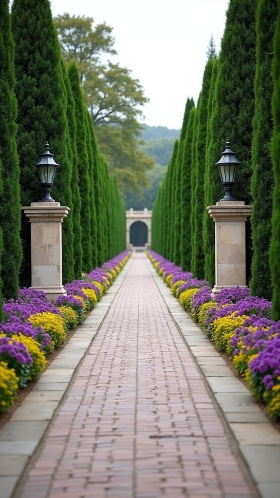 symmetrical floral driveway design