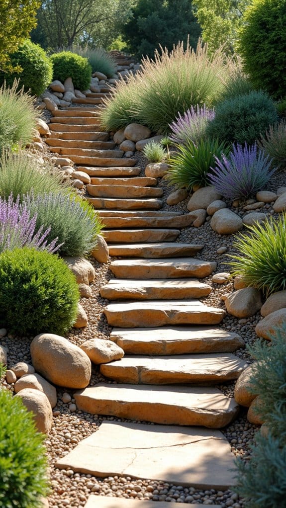 terraced garden with stone steps