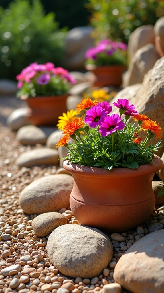 terracotta pots in gravel