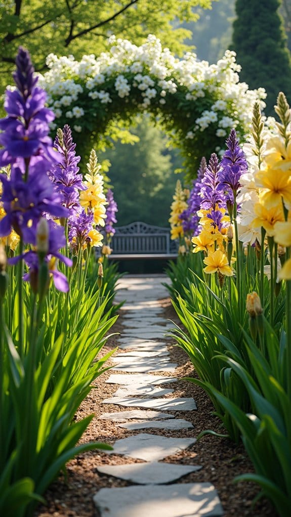 themed garden with irises